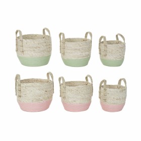 Set di Cestini DKD Home Decor Naturale Rosa Verde Fibra naturale 30 x 30 x 32 cm Boho (2 Unità) di DKD Home Decor, Scatole e ...