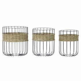 Basket set DKD Home Decor Black Natural Metal Natural Fibre 35 x 35 x 40 cm 3 Pieces by DKD Home Decor, Storage boxes and che...