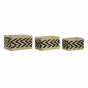 Juego de Cestas DKD Home Decor Negro Marrón claro Fibra natural Boho 41 x 30 x 23 cm 3 Piezas de DKD Home Decor, Cajas y arco...