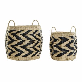 Juego de Cestas DKD Home Decor Negro Marrón claro Fibra natural Boho 30 x 30 x 30 cm 2 Piezas (2 Unidades) de DKD Home Decor,...