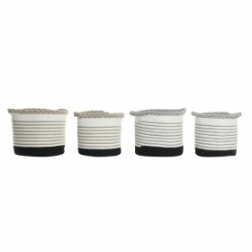 Conjunto de Cestas DKD Home Decor Branco Castanho Preto Cinzento Riscas Boho 30 x 30 x 30 cm Plástico 2 Peças (2 Unidades) (4...