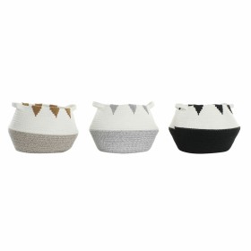 Cesta DKD Home Decor Blanco Negro Gris Mostaza Boho 36 x 36 x 26 cm (3 Piezas) de DKD Home Decor, Cajas y arcones de almacena...