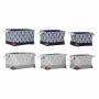 Set de basket DKD Home Decor Blanc Marron Gris Blue marine Feuille d'une plante Boho 40 x 30 x 24 cm Plastique 3 Pièces (2 Un...