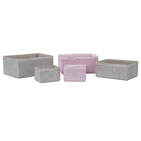 Set di Cestini DKD Home Decor 41 x 29 x 18 cm Argentato Grigio Rosa polipropilene di DKD Home Decor, Scatole e cassapanche - ...