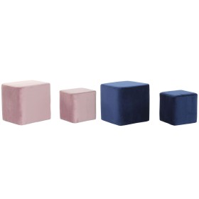 Reposapiés DKD Home Decor Azul marino Rosa claro Madera Plástico Terciopelo Urbano 36 x 36 x 35 cm (2 Unidades) de DKD Home D...