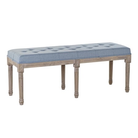 Panca DKD Home Decor Azzurro Poliestere Lino Legno d'albero della gomma (122 x 41 x 48 cm) di DKD Home Decor, Sedie - Rif: S3...