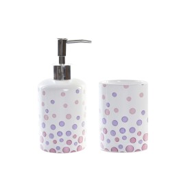 Set da Bagno DKD Home Decor Bianco ABS Dolomite A pois 7 x 7 x 17,5 cm (2 Unità) di DKD Home Decor, Set di accessori per il b...