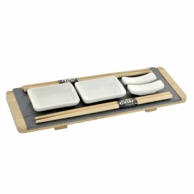 Conjunto de sushi DKD Home Decor Castanho Preto Natural Bambu Ardósia 30 x 10 x 3,5 cm (9 Peças) (30 x 10 x 3,5 cm) de DKD Ho...