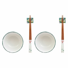 Conjunto de sushi DKD Home Decor 25 x 25 x 6,5 cm Porcelana Madeira Branco Verde Oriental (6 Peças) (25 x 25 x 6,5 cm) (6 pcs...