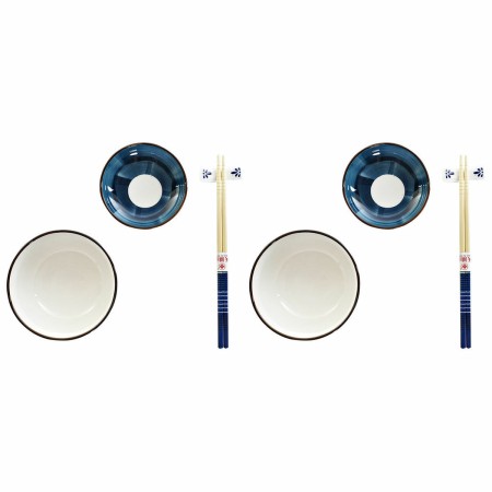 Set de Sushi DKD Home Decor 34 x 29,5 x 7,3 cm Porcelana Azul Blanco Oriental (34 x 29,5 x 7,3 cm) de DKD Home Decor, Platos ...