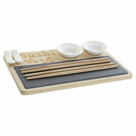 Set de Sushi DKD Home Decor PC-186227 Blanco Negro Natural Bambú Pizarra Moderno Oriental 28,5 x 18,5 x 2,6 cm (9 Piezas) (28...