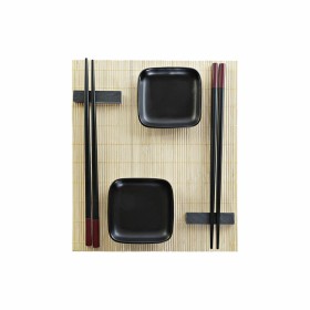 Set de Sushi DKD Home Decor Negro Natural Metal Bambú Gres Oriental 30 x 40 cm 27,8 x 17,8 x 3 cm (7 Piezas) (27,8 x 17,8 x 3...