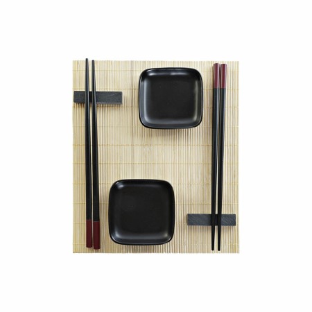 Set de Sushi DKD Home Decor Negro Natural Metal Bambú Gres Oriental 30 x 40 cm 27,8 x 17,8 x 3 cm (7 Piezas) (27,8 x 17,8 x 3...