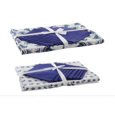 Tablecloth and napkins DKD Home Decor 150 x 250 x 0,5 cm Blue White (2 Units) | Tienda24 - Global Online Shop Tienda24.eu