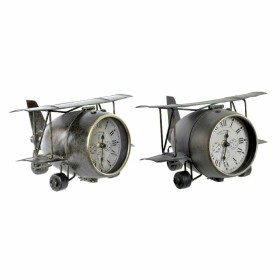 Reloj de Mesa DKD Home Decor 26 x 21 x 15 cm Avión Cristal Gris Verde Hierro (2 Unidades) de DKD Home Decor, Relojes de escri...