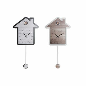 Wall Clock DKD Home Decor 32 x 5 x 56 cm Natural White Plastic House MDF Wood (2 Units) by DKD Home Decor, Wall Clocks - Ref:...