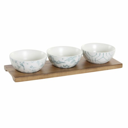 Ensemble à apértif DKD Home Decor Blanc Blue marine Porcelaine Acacia Plastique Oriental 4 Pièces 30 x 9,5 x 1,3 cm de DKD Ho...