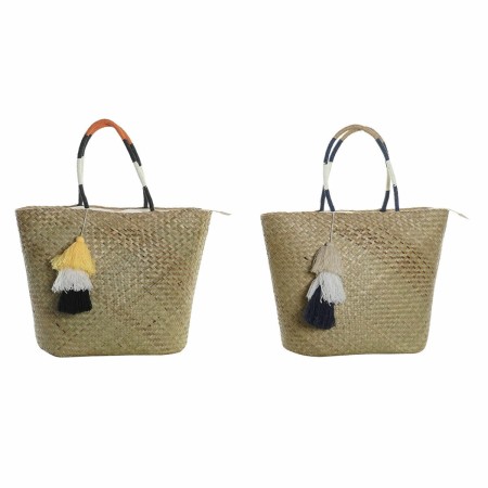 Bolsa de Playa DKD Home Decor 49 x 18 x 37 cm Natural Naranja Azul marino (2 Unidades) de DKD Home Decor, Bolsas de tela y de...