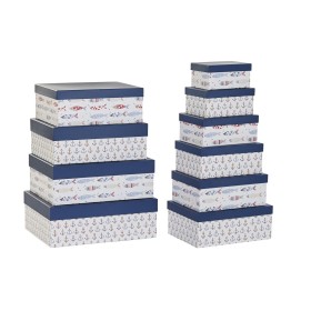 Conjunto de Caixas de Organização Empilháveis DKD Home Decor Marinha Branco Azul Marinho Cartão (43,5 x 33,5 x 15,5 cm) de DK...