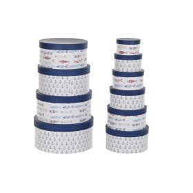 Jeu de Caisses de Rangement Empilables DKD Home Decor Marin Rayures Blanc Blue marine Carton (37,5 x 37,5 x 18 cm) de DKD Hom...