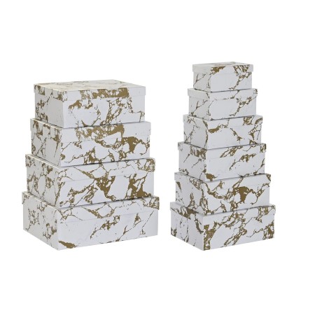 Set de Cajas Organizadoras Apilables DKD Home Decor Dorado Blanco Cartón (43,5 x 33,5 x 15,5 cm) de DKD Home Decor, Cajas y a...