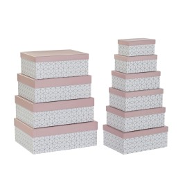 Set di Scatole per Sistemare Impilabili DKD Home Decor Dorato Bianco Rosa chiaro Cartone (43,5 x 33,5 x 15,5 cm) di DKD Home ...