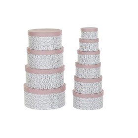 Conjunto de Caixas de Organização Empilháveis DKD Home Decor Redondo Cor de Rosa Cartão de DKD Home Decor, Caixas e baús de a...