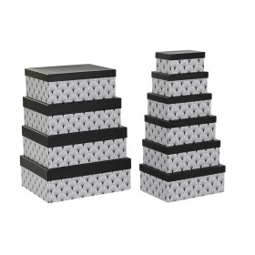 Conjunto de Caixas de Organização Empilháveis DKD Home Decor Preto Branco Cartão de DKD Home Decor, Caixas e baús de arrumaçã...