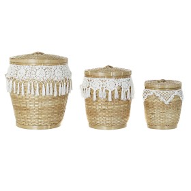 Set de basket DKD Home Decor Blanc Naturel Bambou Boho 39 x 39 x 45 cm de DKD Home Decor, Boîtes - Réf : S3028721, Prix : 118...