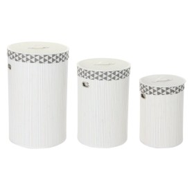 Laundry basket DKD Home Decor White Set Polyester Bamboo (38 x 38 x 60 cm) (3 Pieces) by DKD Home Decor, Laundry Baskets - Re...