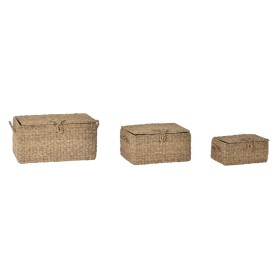 Basket set DKD Home Decor With lid Natural Iron Seagrass (50 x 34 x 25 cm) (3 Pieces) by DKD Home Decor, Storage boxes and ch...