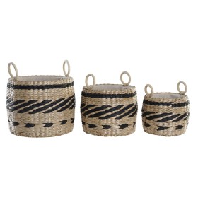 Basket set DKD Home Decor Black Natural Natural Fibre Colonial 30 x 30 x 25 cm (3 Pieces) by DKD Home Decor, Boxes - Ref: S30...