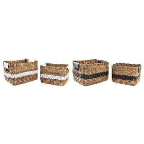 Korb-Set DKD Home Decor Weiß Schwarz natürlich Weiß/Schwarz Polyurethan Holz Metall Naturfaser Kolonial 30 x 40 cm 32 x 25 x ...