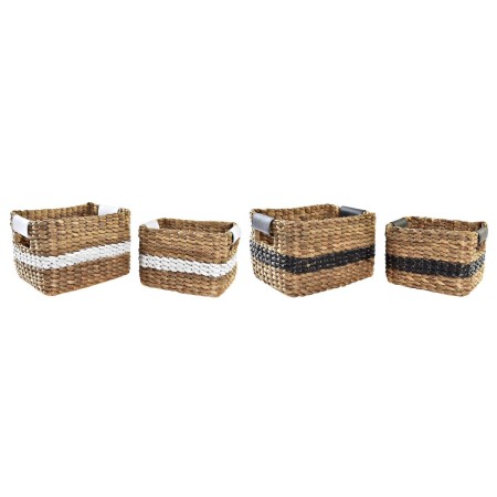 Basket set DKD Home Decor White Black Natural White/Black Polyurethane Wood Metal Natural Fibre Colonial 30 x 40 cm 32 x 25 x...