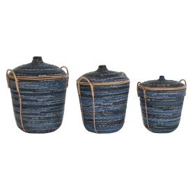 Conjunto de Cestas DKD Home Decor Azul Preto Boho 51 x 51 x 65 cm 3 Peças de DKD Home Decor, Caixas e baús de arrumação - Ref...