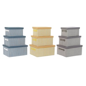 Set di Scatole per Sistemare Impilabili DKD Home Decor Grigio Azzurro Giallo 40 x 30 x 20 cm di DKD Home Decor, Scatole e cas...