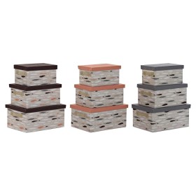 Set di Scatole per Sistemare Impilabili DKD Home Decor Marrone Grigio Arancio 40 x 30 x 20 cm di DKD Home Decor, Scatole e ca...