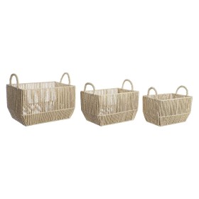 Basket set DKD Home Decor Metal Natural Fibre (40 x 30 x 25 cm) by DKD Home Decor, Boxes - Ref: S3029035, Price: 38,77 €, Dis...