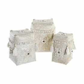 Korb-Set DKD Home Decor Weiß Bambus Muscheln (24 x 24 x 30 cm) (3 Stücke) von DKD Home Decor, Boxen & Kästen - Ref: S3029045,...