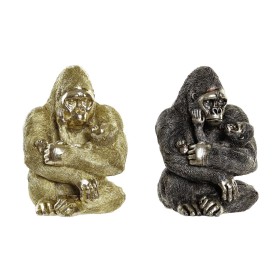 Statua Decorativa DKD Home Decor 22 x 23,5 x 31 cm Argentato Dorato Coloniale Gorilla (2 Unità) di DKD Home Decor, Soprammobi...