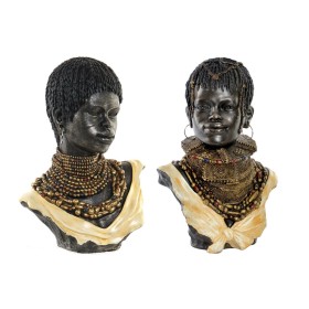 Statua Decorativa DKD Home Decor Africana 26 x 20 x 42 cm Nero Beige Coloniale (2 Unità) di DKD Home Decor, Soprammobili - Ri...