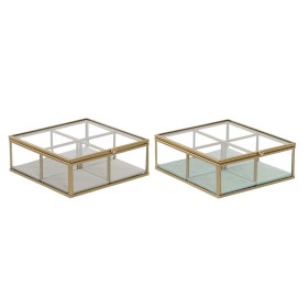 Caja-Joyero DKD Home Decor Verde Gris claro Metal Cristal 15 x 15 x 5,5 cm (2 Unidades) de DKD Home Decor, Organizadores de j...