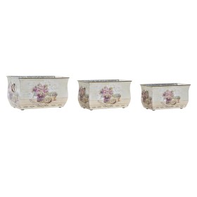 Conjunto de Vasos DKD Home Decor Cor de Rosa Metal Alumínio Bloemen Shabby Chic 31 x 18 x 17,5 cm de DKD Home Decor, Vasos pa...