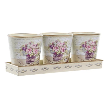 Conjunto de Vasos DKD Home Decor Bege Cor de Rosa PVC Alumínio Shabby Chic 38 x 12 x 14 cm (3 Peças) de DKD Home Decor, Vasos...