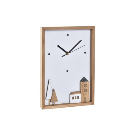 Orologio da Parete DKD Home Decor Bianco Marrone Legno Case Città 20 x 4 x 30 cm | Tienda24 - Global Online Shop Tienda24.eu