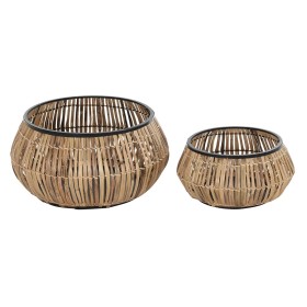 Conjunto de Vasos DKD Home Decor Preto Natural Metal Rotim Quadrado Bali 50 x 50 x 25,4 cm (2 Unidades) de DKD Home Decor, Va...