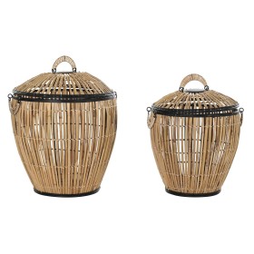 Set of Baskets DKD Home Decor Black Natural Metal Rattan 48 x 48 x 55 cm (2 Units) by DKD Home Decor, Boxes - Ref: S3032170, ...