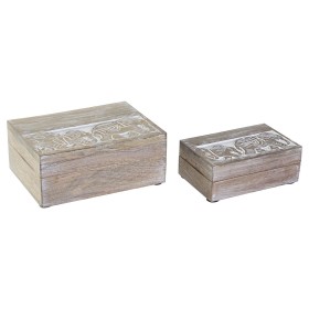 Set of decorative boxes DKD Home Decor Elephant White Mango wood 18 x 13 x 8 cm (2 Units) by DKD Home Decor, Boxes - Ref: S30...