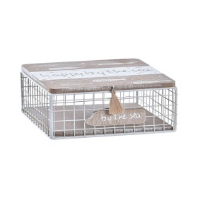 Caja Decorativa DKD Home Decor Blanco Marrón Madera Metal Aluminio 16 x 16 x 6 cm de DKD Home Decor, Cajas - Ref: S3032416, P...