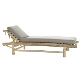 Chaise longue DKD Home Decor Naturel Teck Polyester Gris clair (209 x 86 x 35 cm) de DKD Home Decor, Bains de soleil - Réf : ...